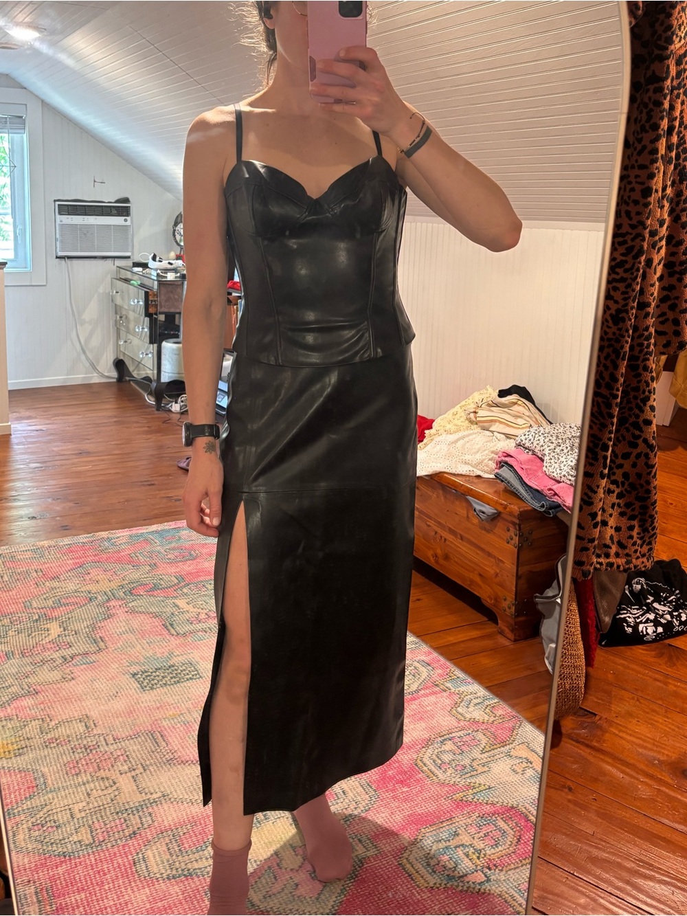 Aritzia Pleather Corset top and long skirt